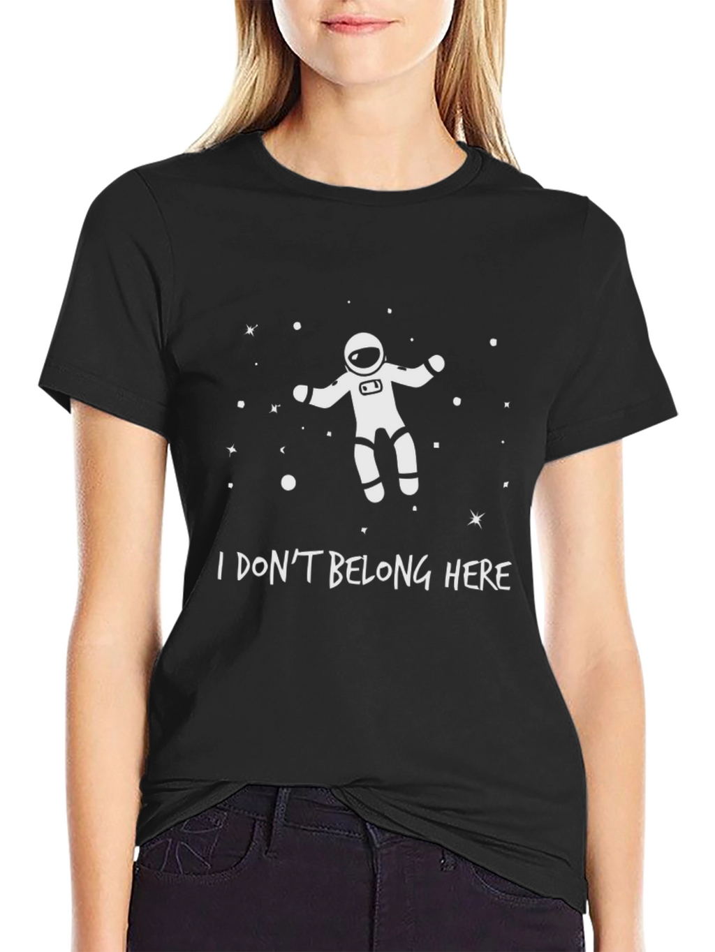 Astronaut I Dont Belong Here Black T-Shirt