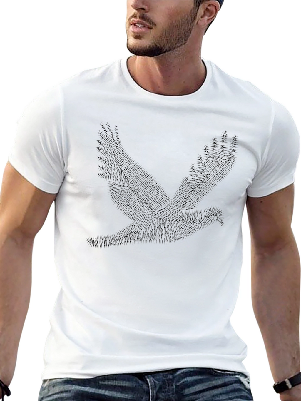 Abstract Bird Print Black T-Shirt