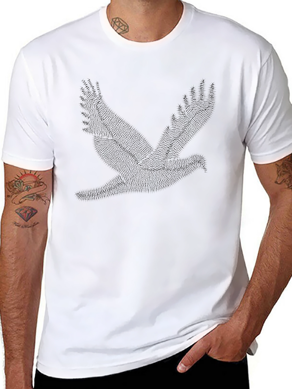 Abstract Bird Print Black T-Shirt