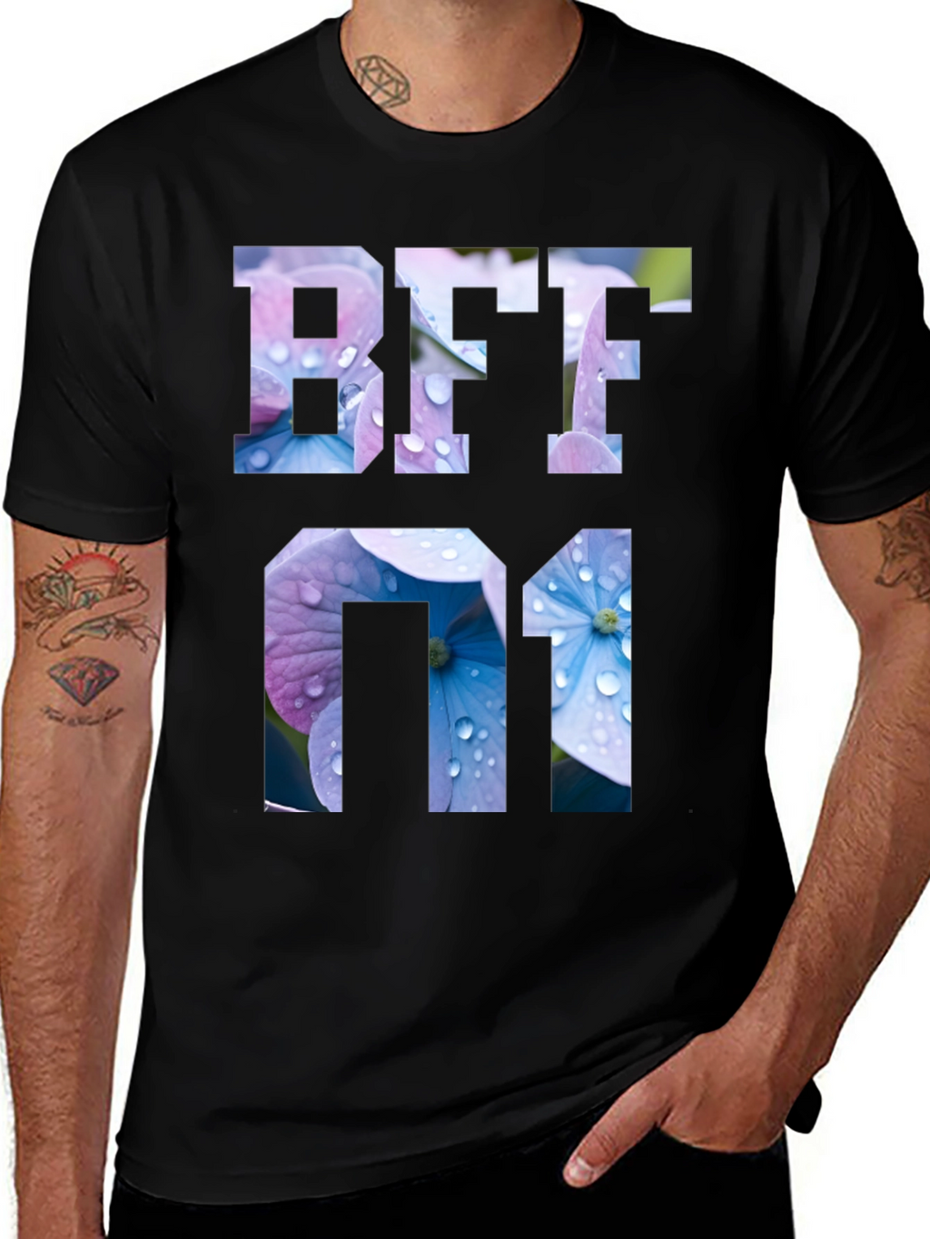 Floral BFF 01 Graphic Black T-Shirt