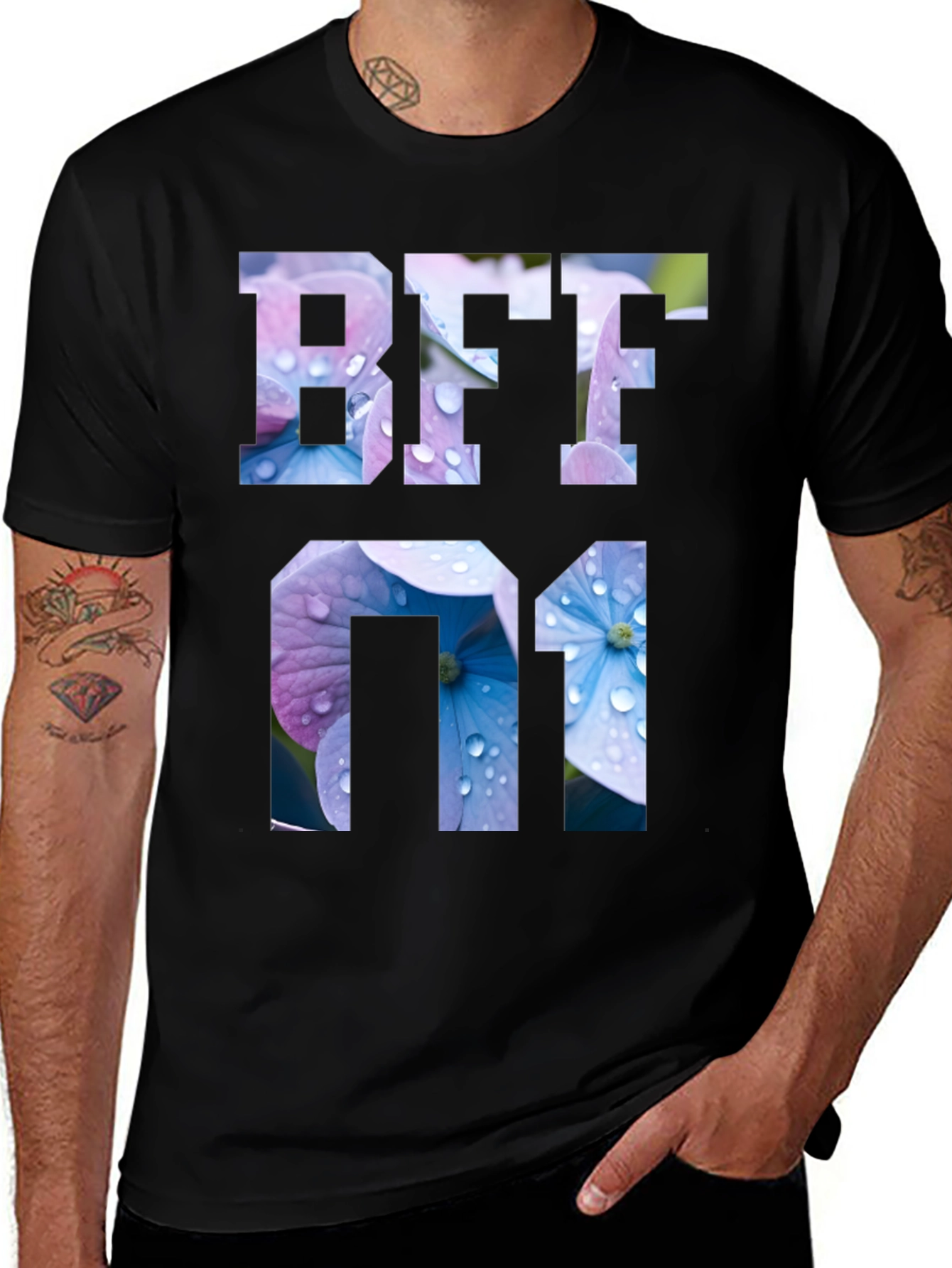 Floral BFF 01 Graphic Black T-Shirt