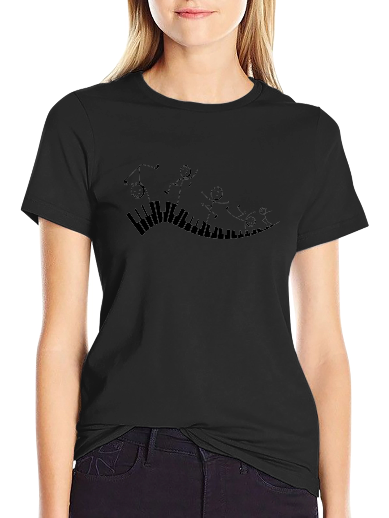 Piano Keys Stick Figure Graphic Tee - Black