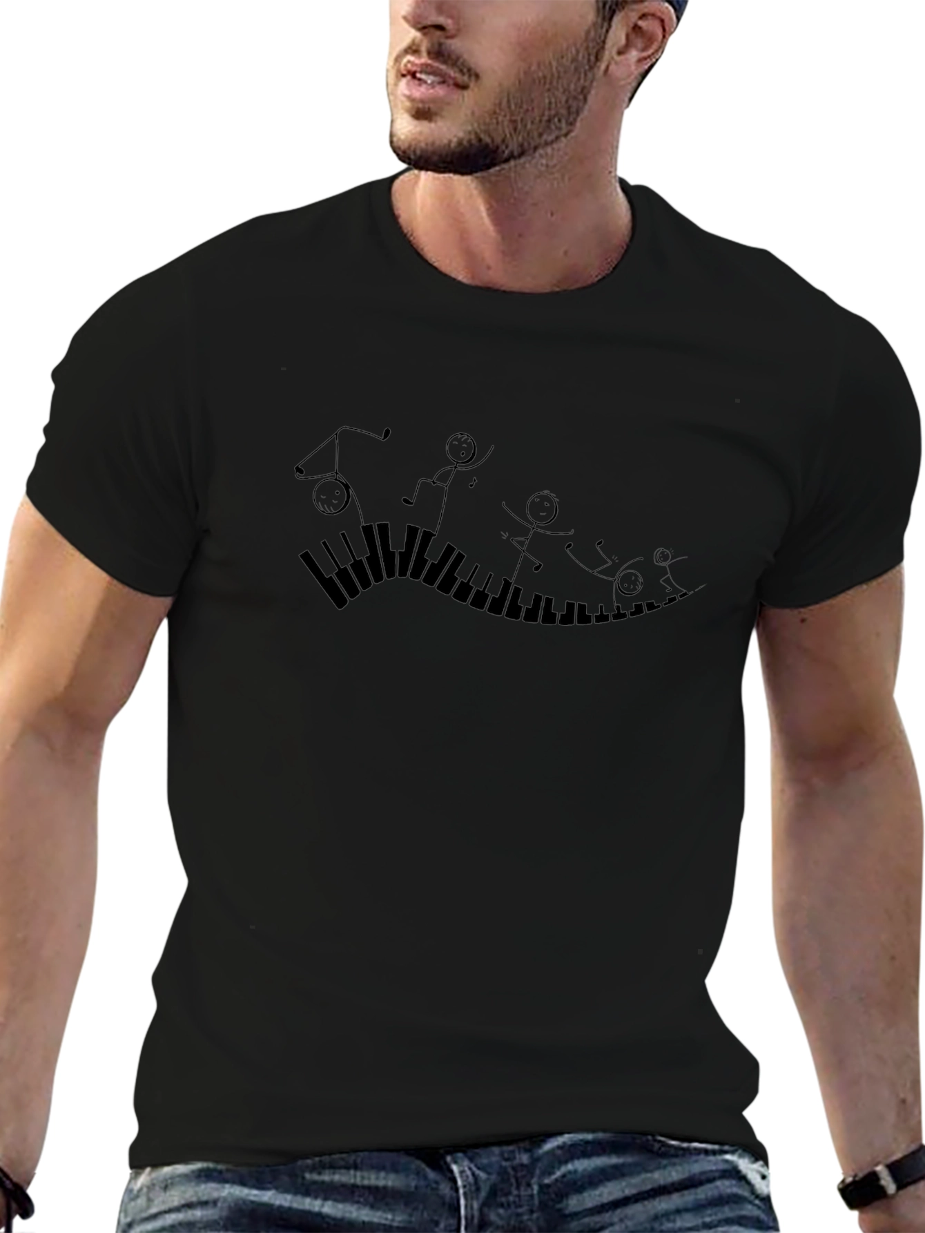 Piano Keys Stick Figure Graphic Tee - Black