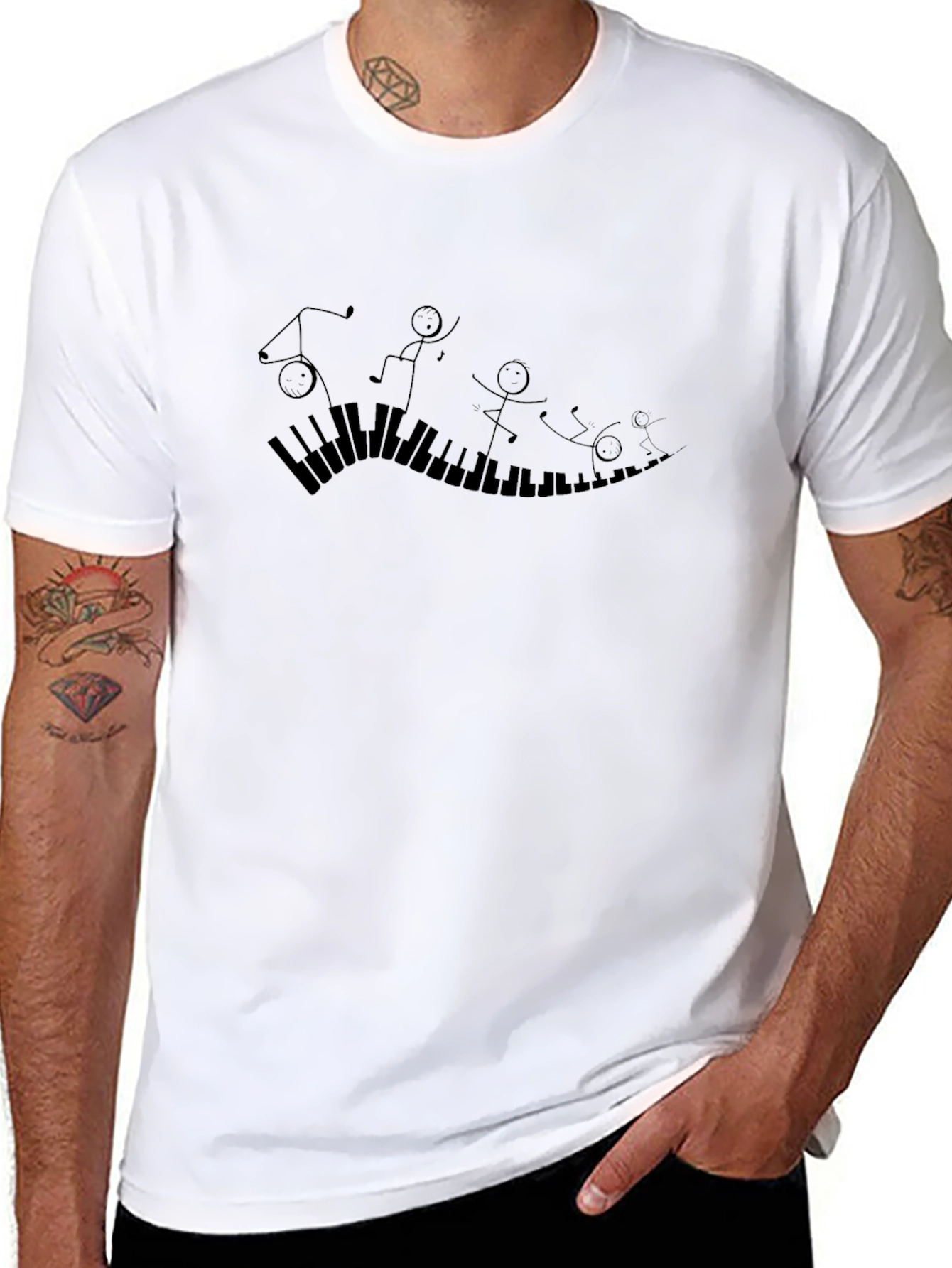 Piano Keys Stick Figure Graphic Tee - Black