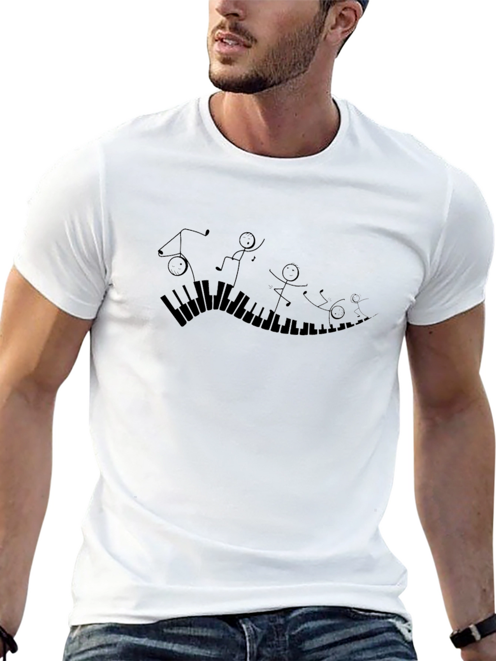 Piano Keys Stick Figure Graphic Tee - Black