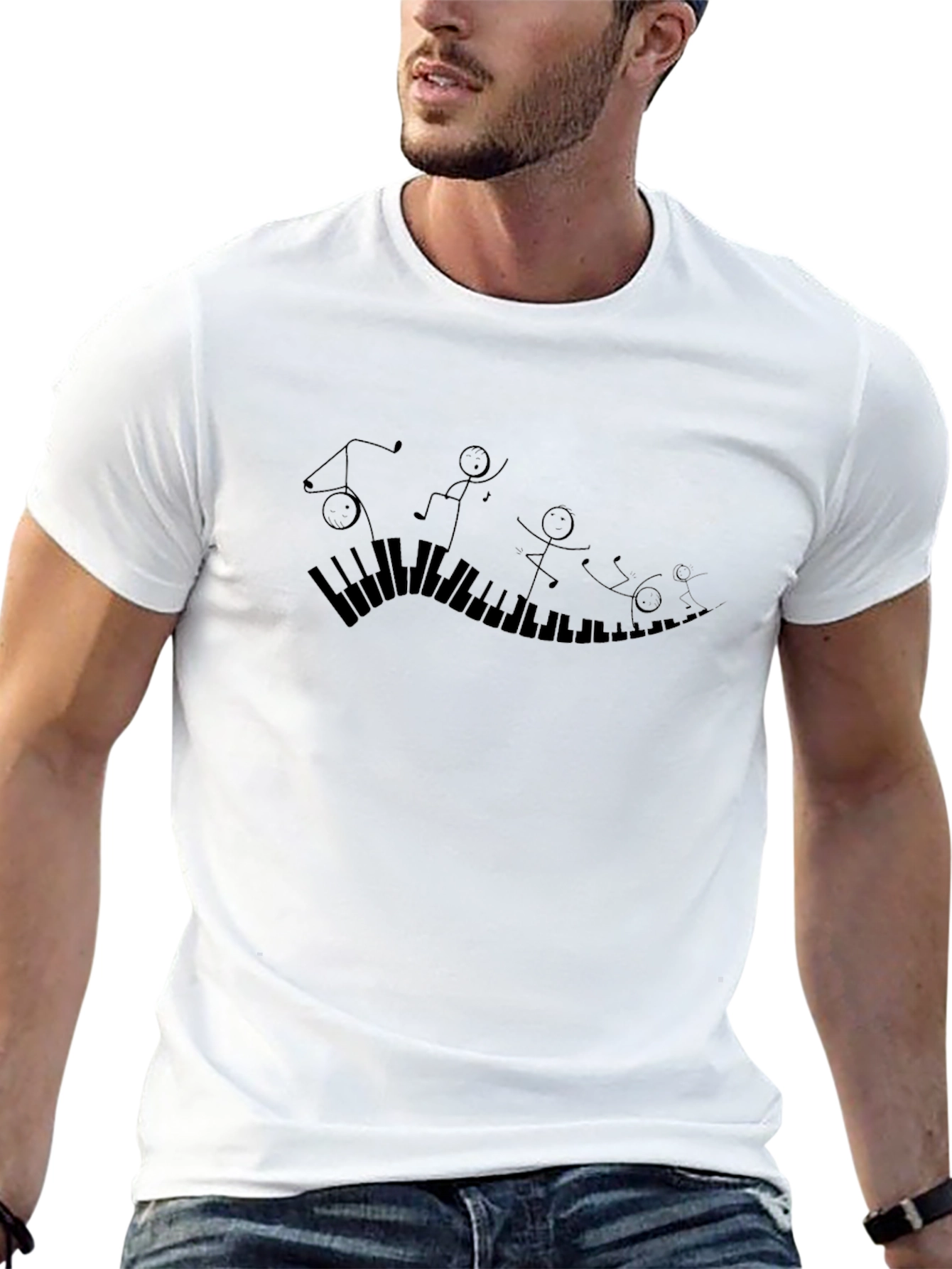 Piano Keys Stick Figure Graphic Tee - Black