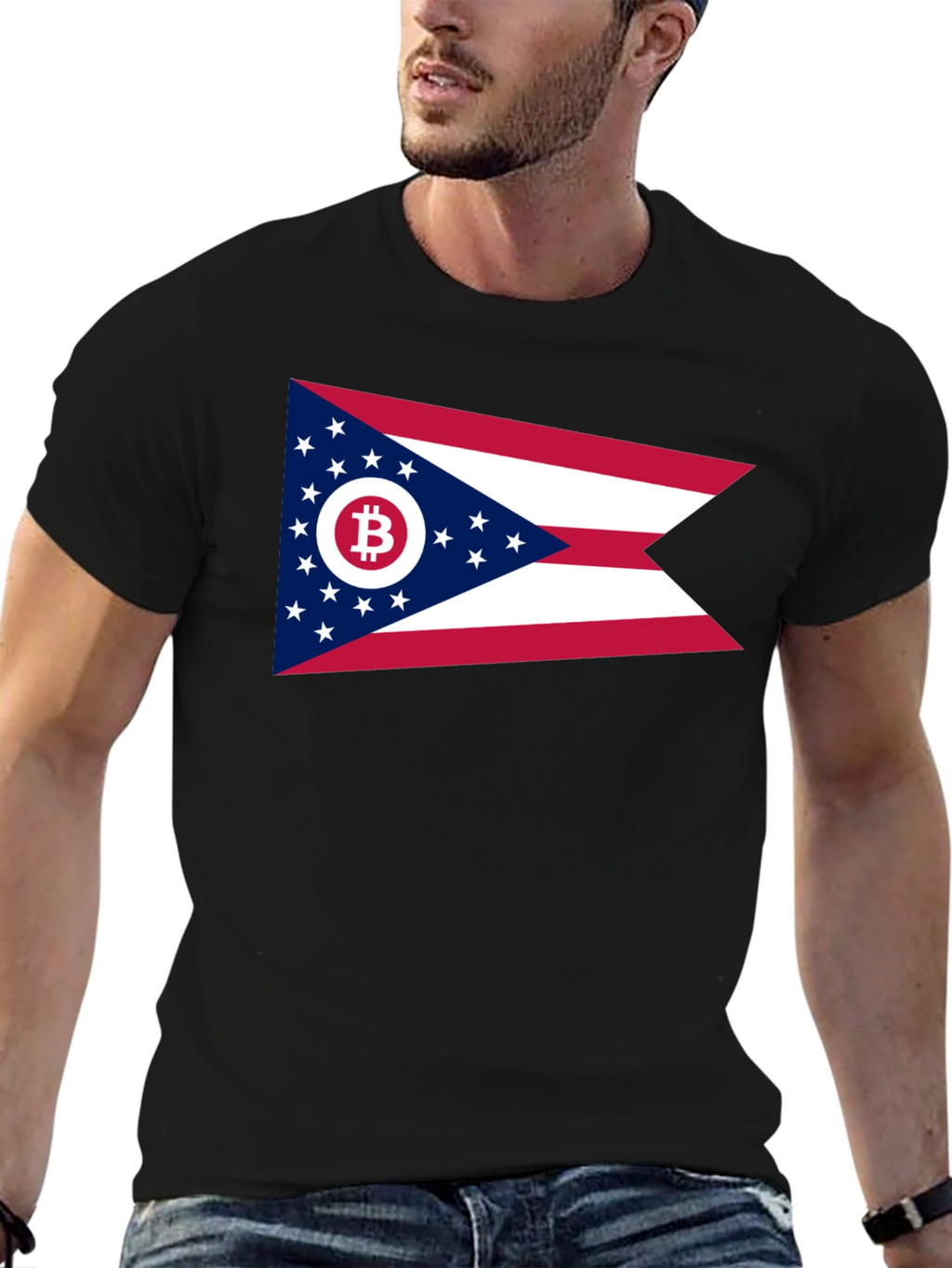 Ohio Bitcoin Flag Graphic Tee - Black