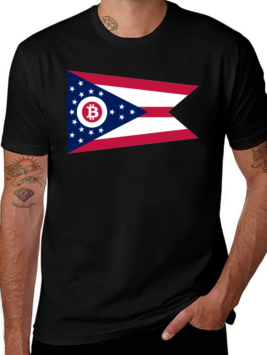 Ohio Bitcoin Flag Graphic Tee - Black