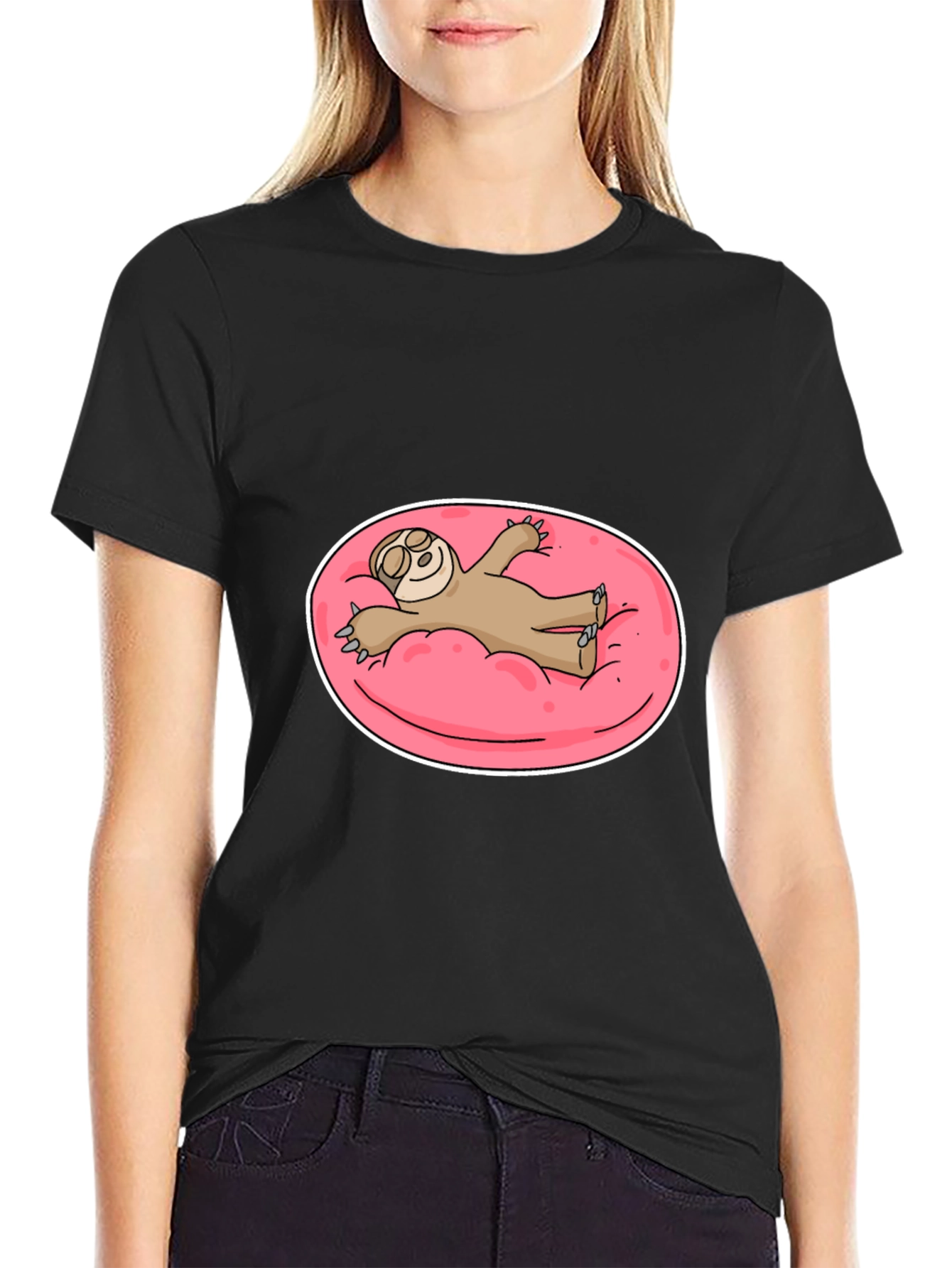 Sloth on Pink Float T-Shirt