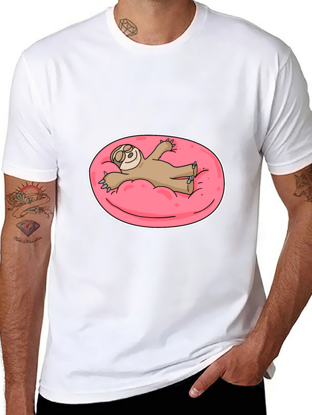 Sloth on Pink Float T-Shirt