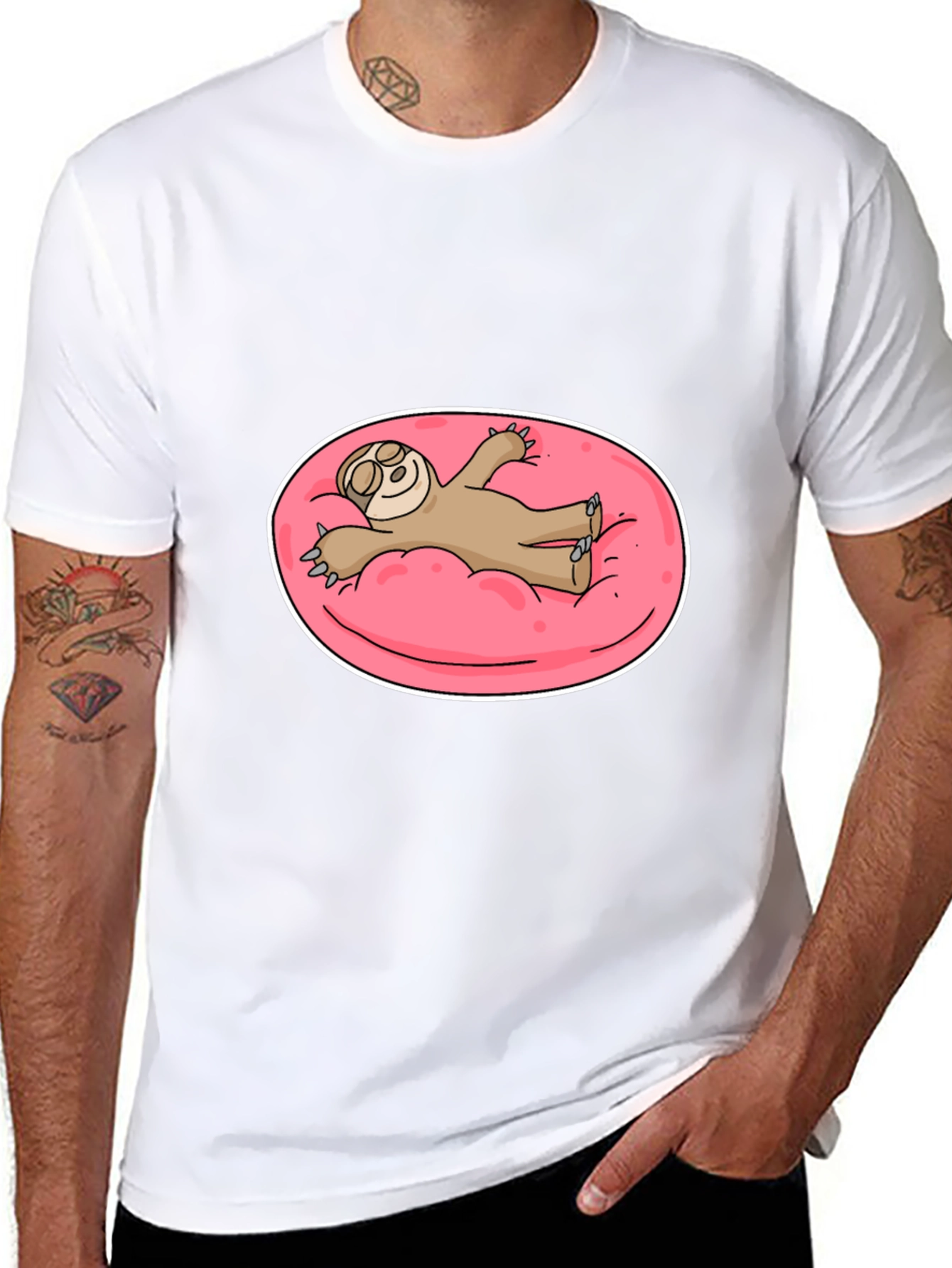 Sloth on Pink Float T-Shirt