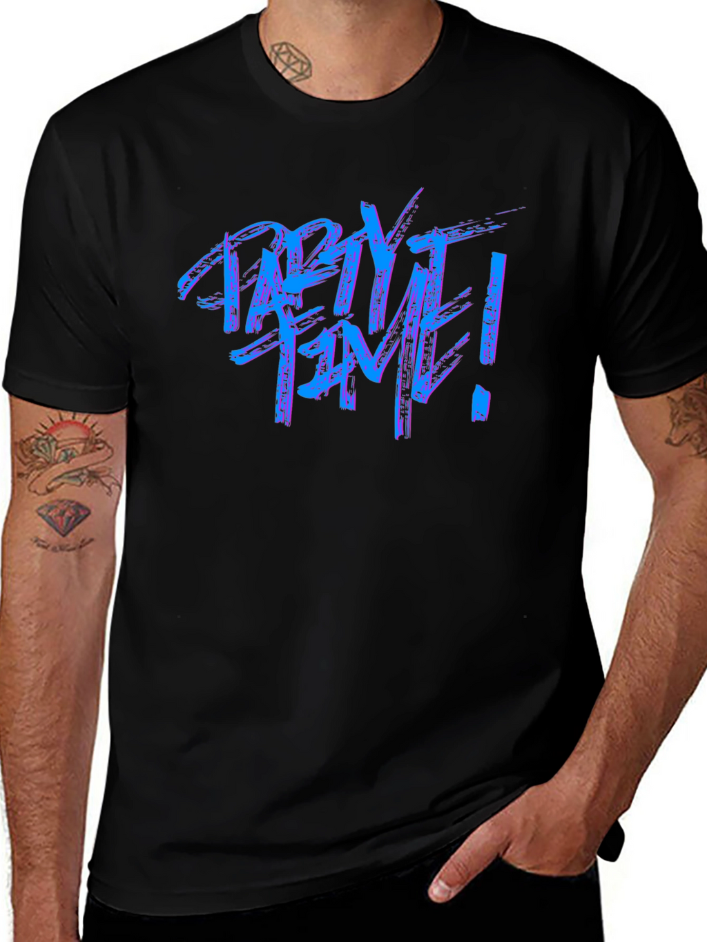 Party Time Graphic Tee - Black Crew Neck