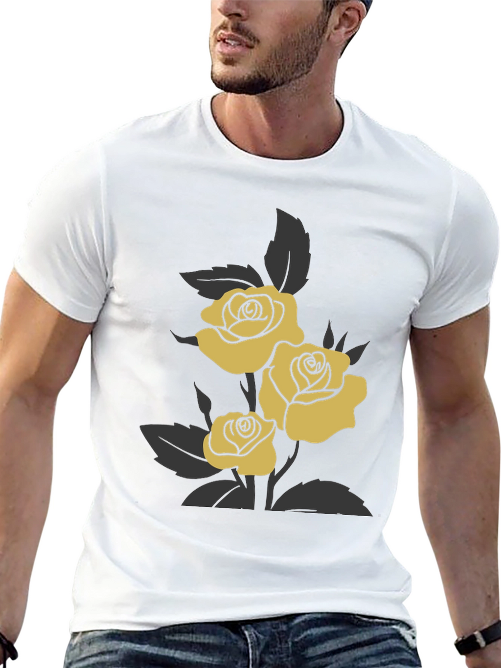 Elegant Rose Graphic Tee - Black