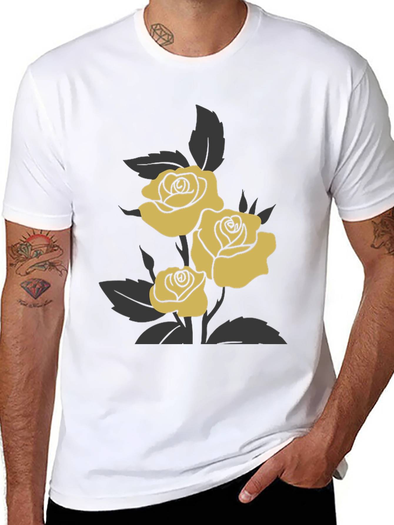 Elegant Rose Graphic Tee - Black