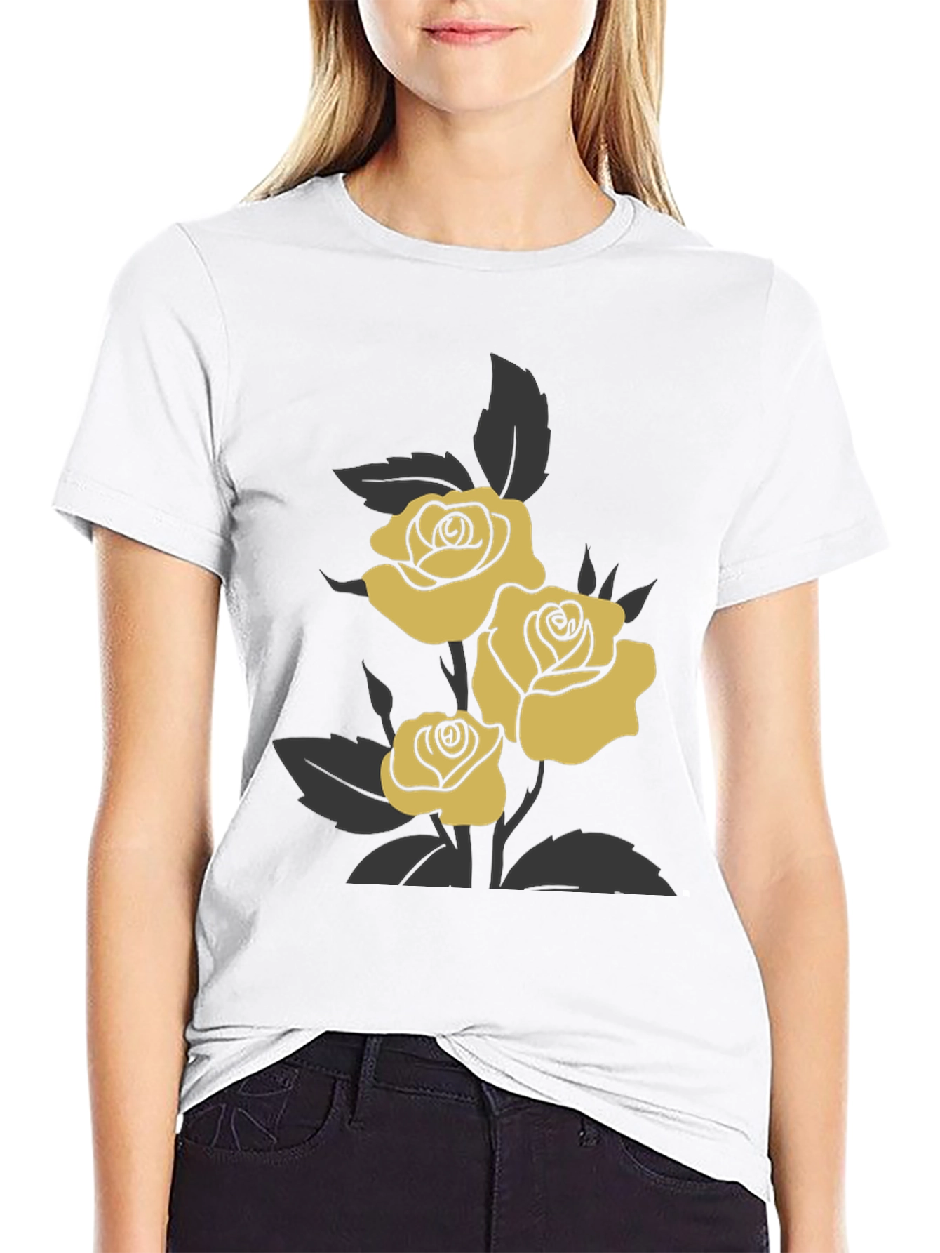 Elegant Rose Graphic Tee - Black
