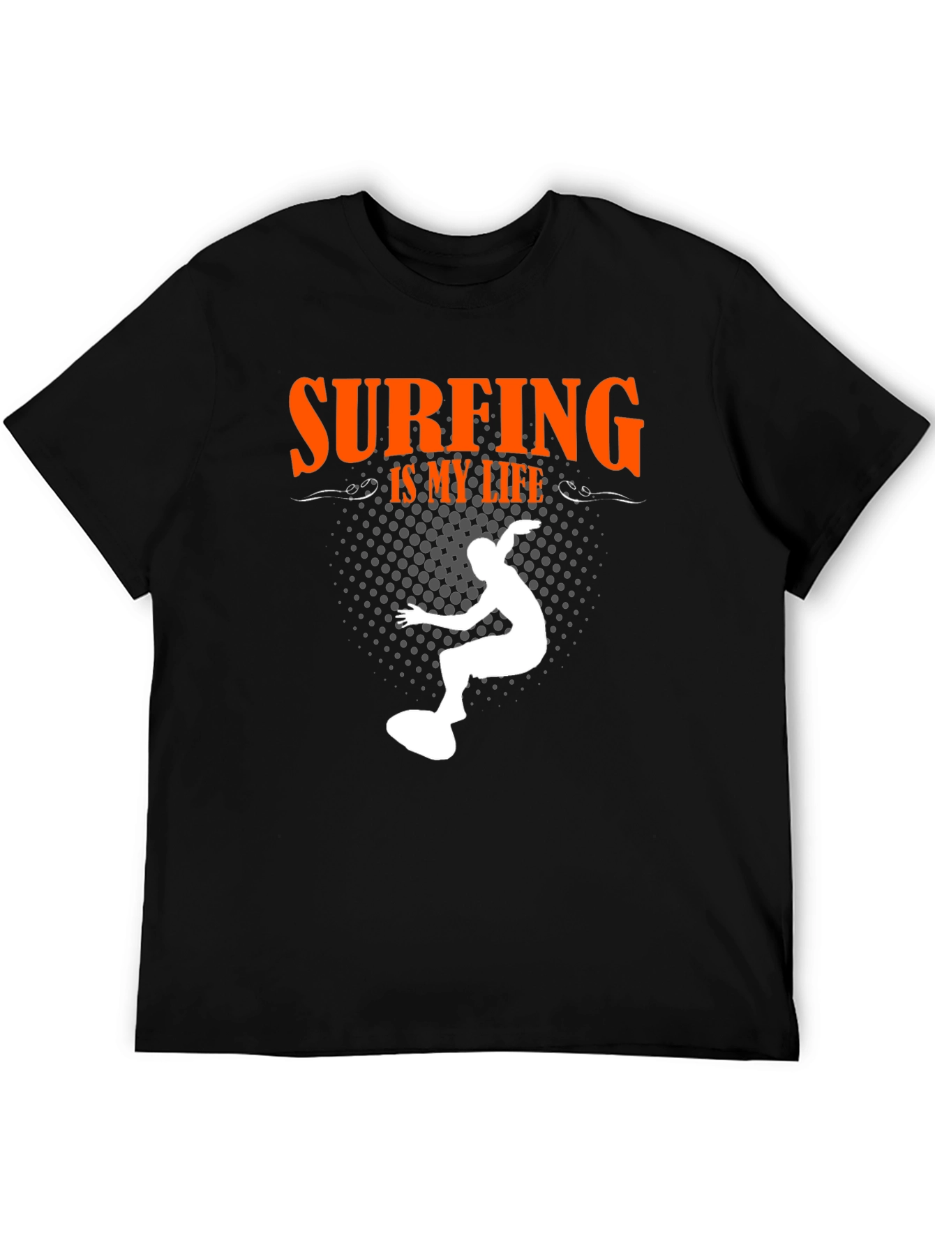 Surfing is My Life Graphic Tee - Black Cotton T-Shirt
