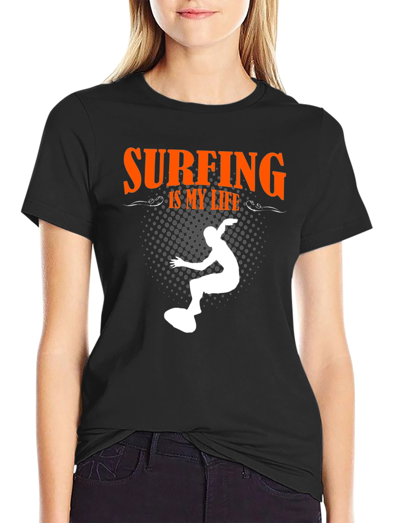 Surfing is My Life Graphic Tee - Black Cotton T-Shirt