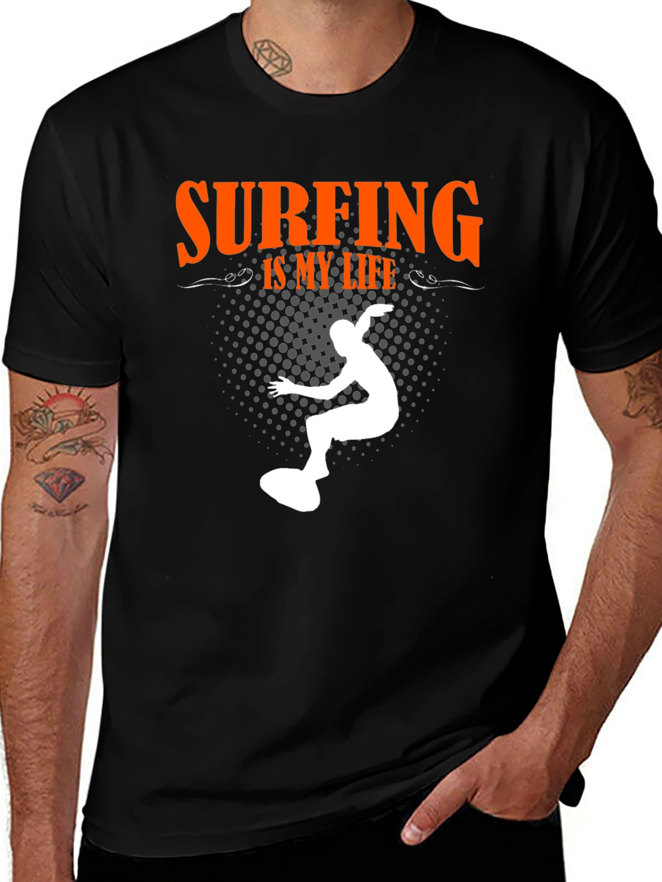 Surfing is My Life Graphic Tee - Black Cotton T-Shirt