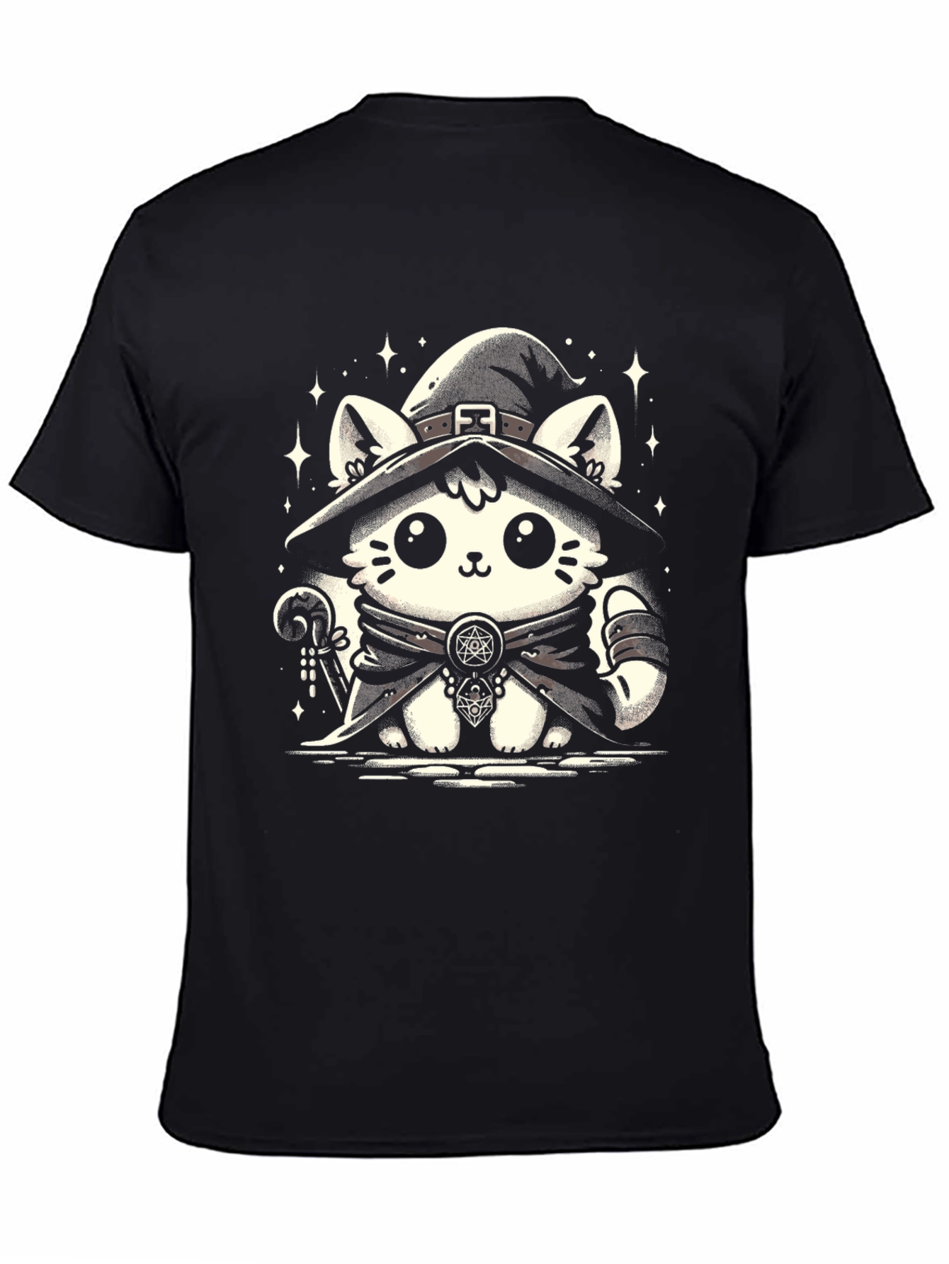 Witch Cat Graphic Tee - Black Cotton T-Shirt