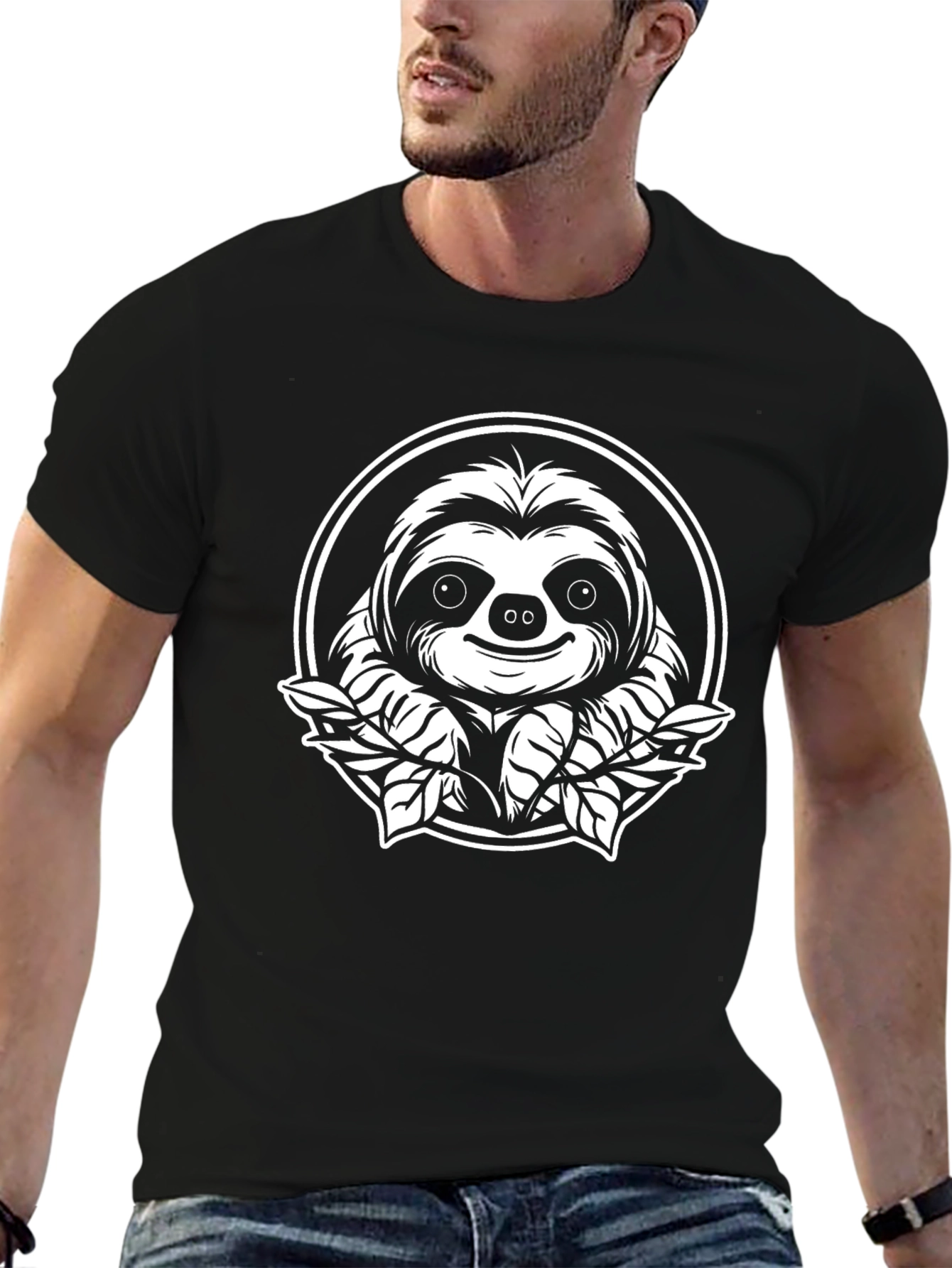 Sloth Graphic Tee - Black Cotton Blend