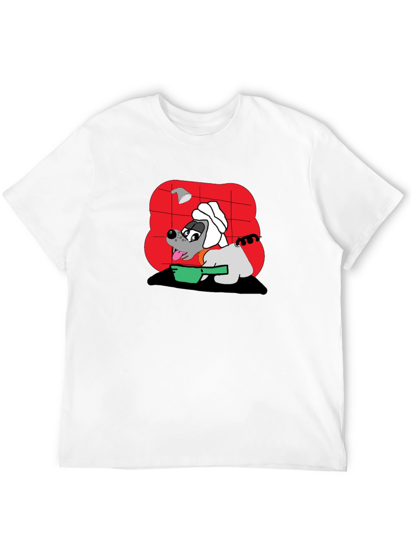 Funny Dog Taking Shower Black T-Shirt