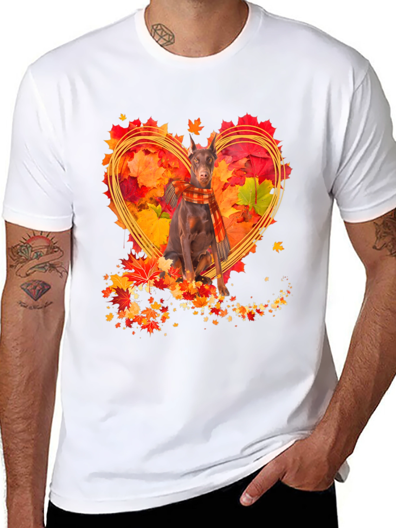 Doberman Fall Leaves Heart T-Shirt