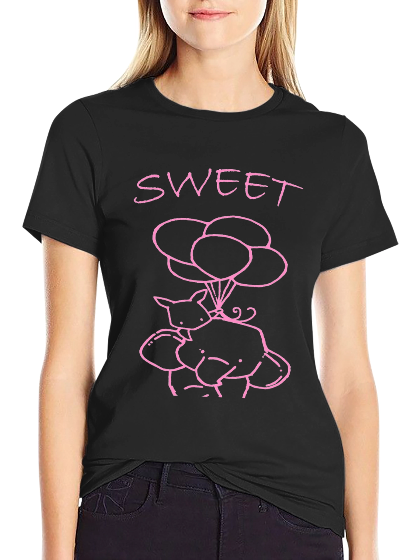 Sweet Piggy Balloons Black T-Shirt