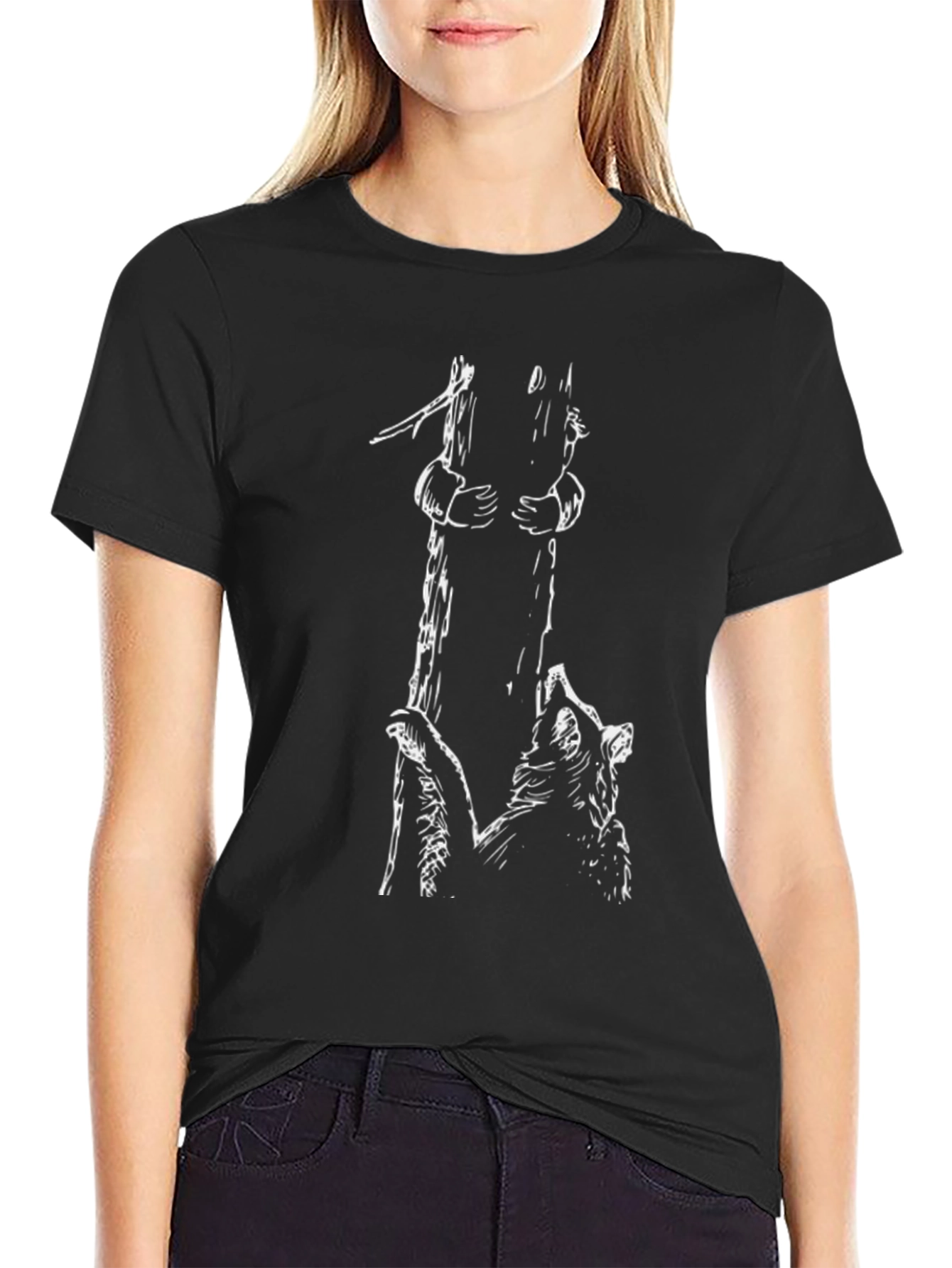 Raccoon Tree Climb Graphic Tee - Black Cotton Blend