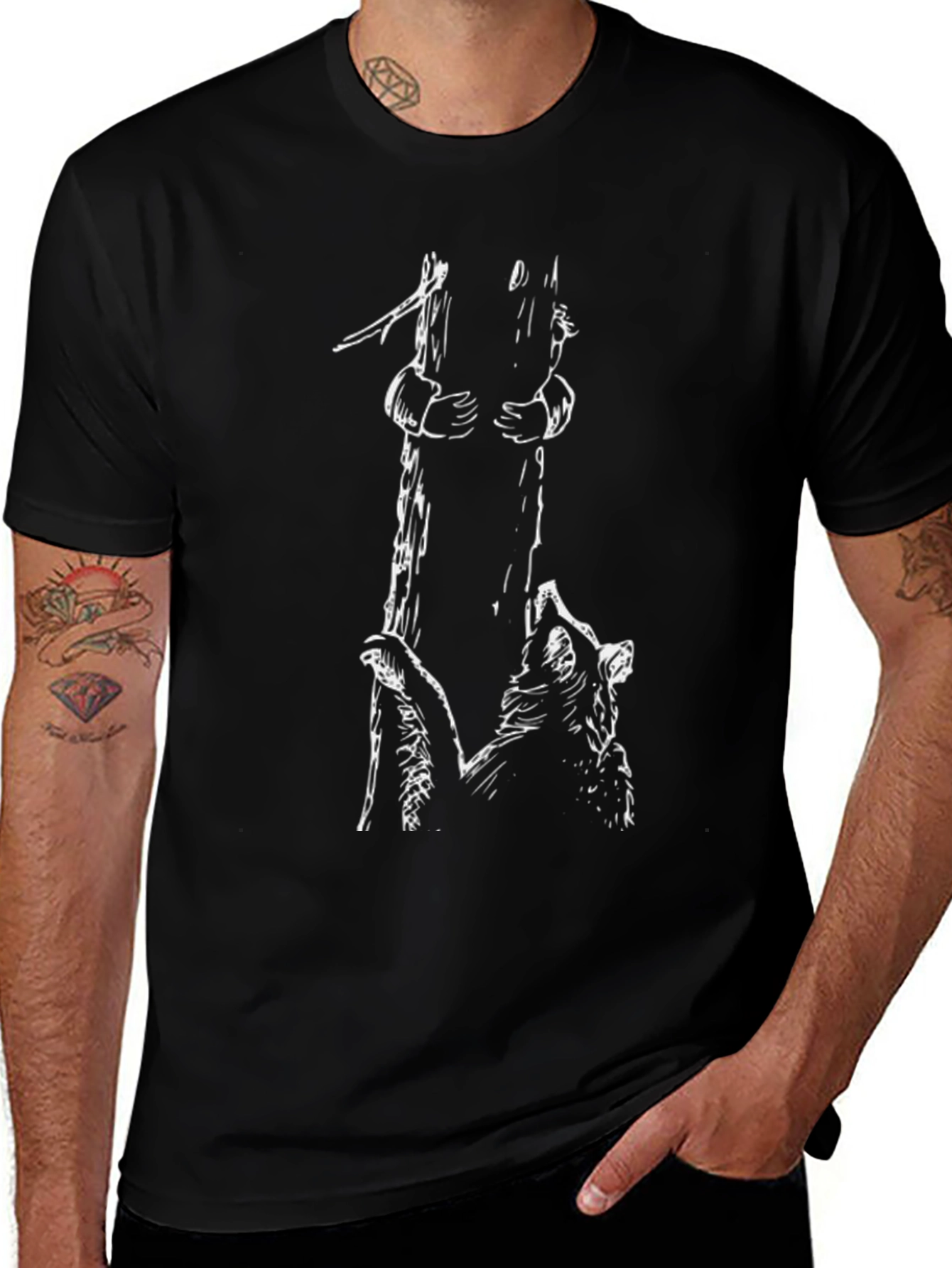 Raccoon Tree Climb Graphic Tee - Black Cotton Blend