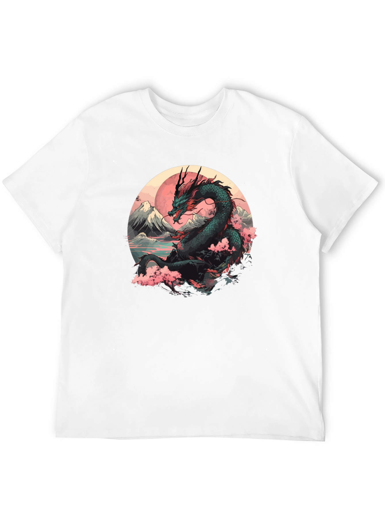 Dragon & Sakura Blossom Graphic Black T-Shirt