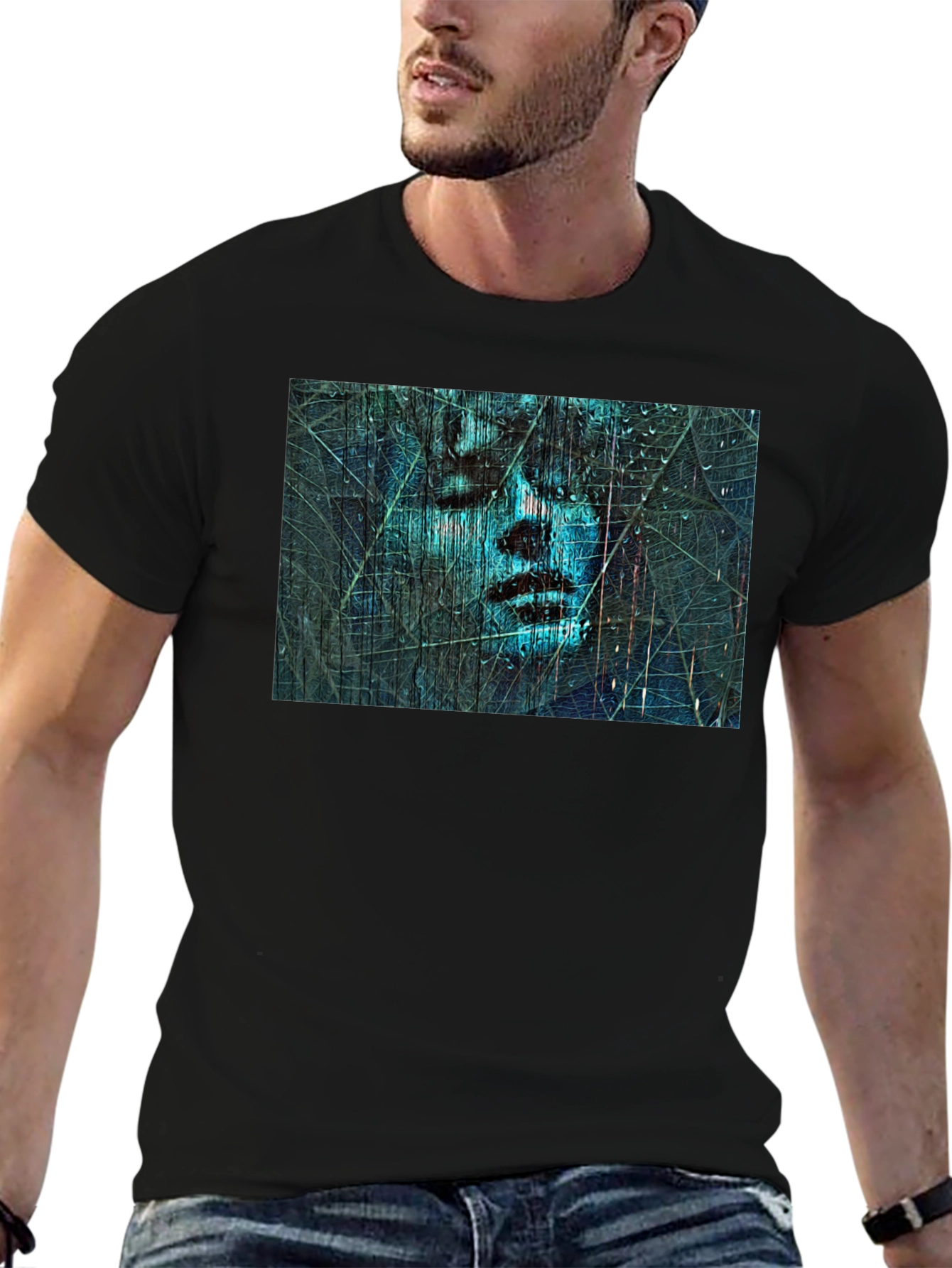 Abstract Face Graphic Black T-Shirt