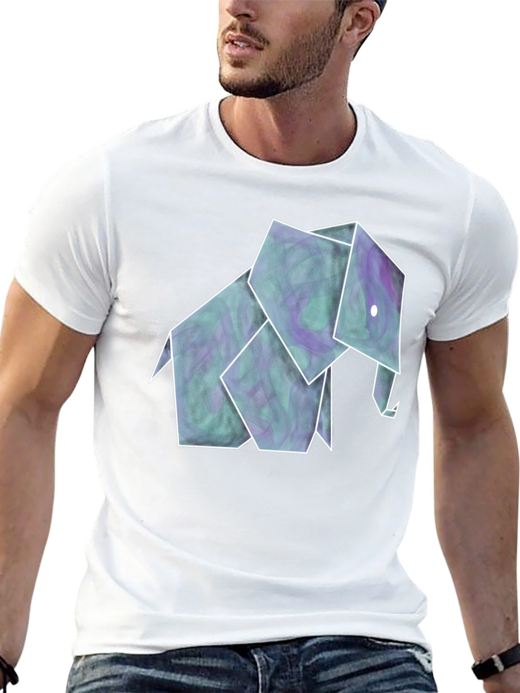 Origami Elephant Tee - Artistic Black Shirt