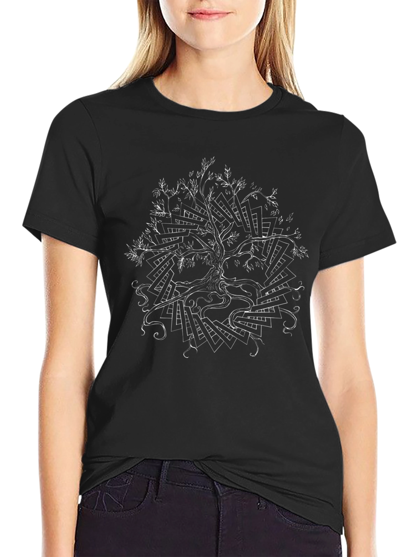 Abstract Tree Graphic Black Tee