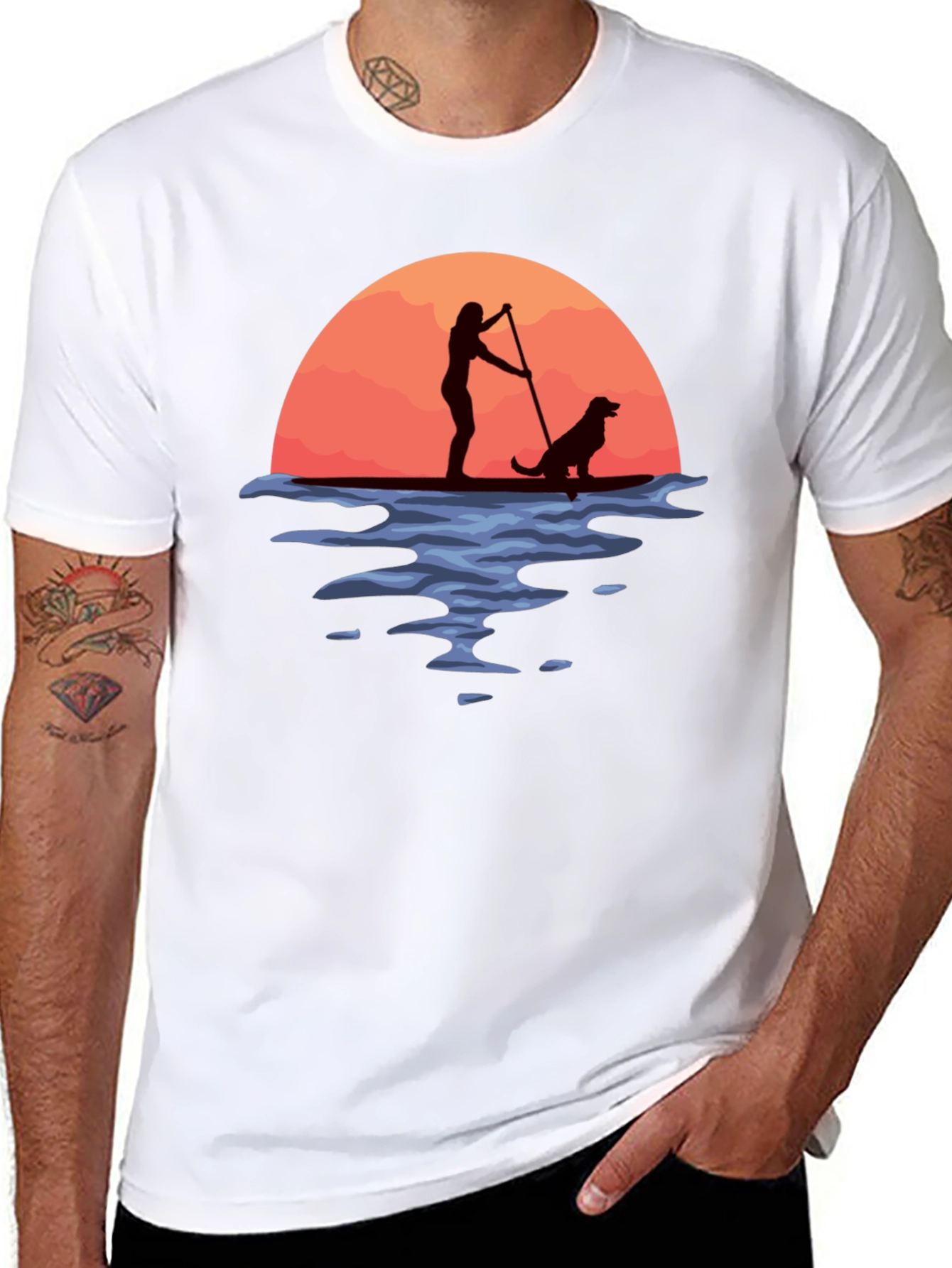 Paddle Boarding Dog Graphic T-Shirt