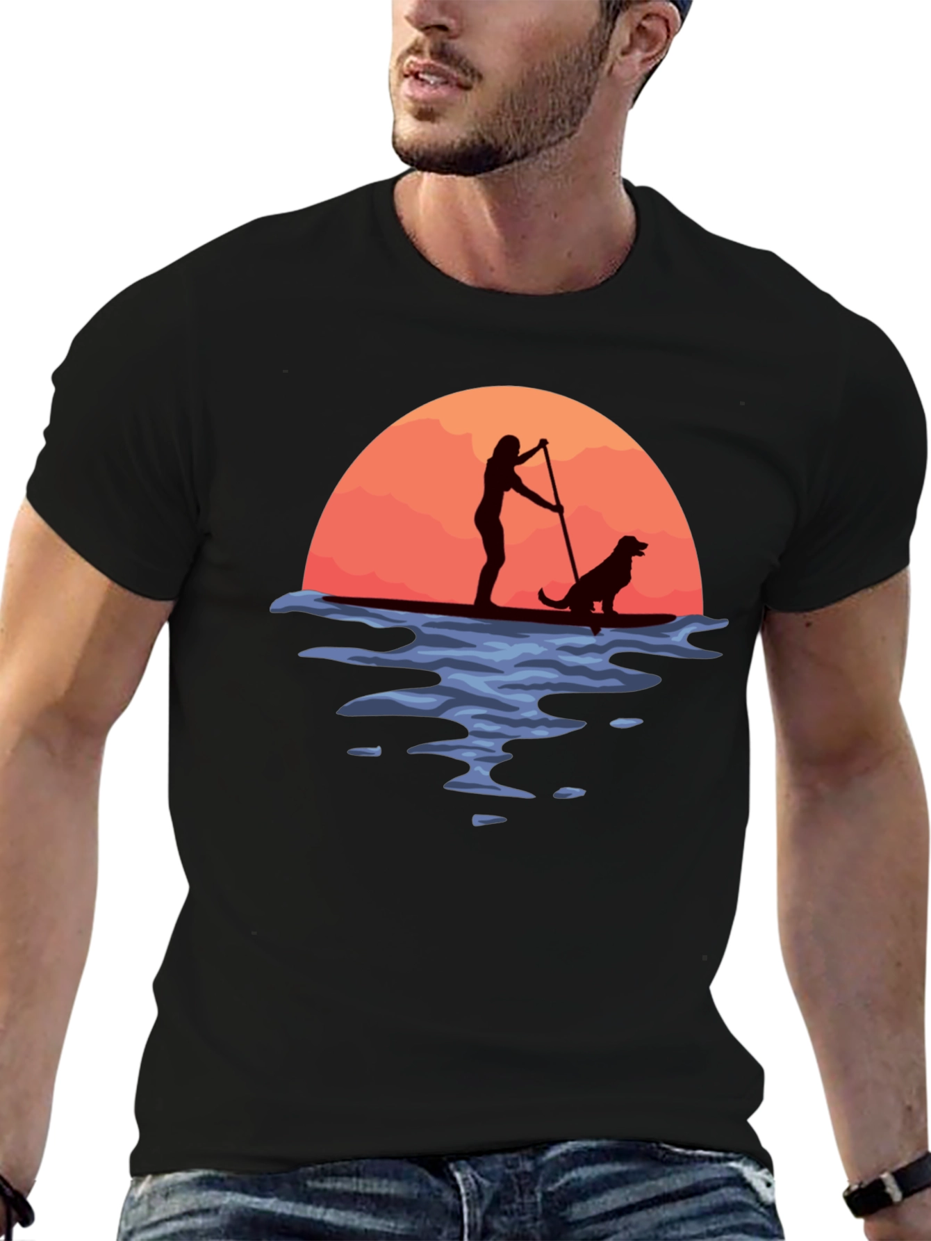 Paddle Boarding Dog Graphic T-Shirt