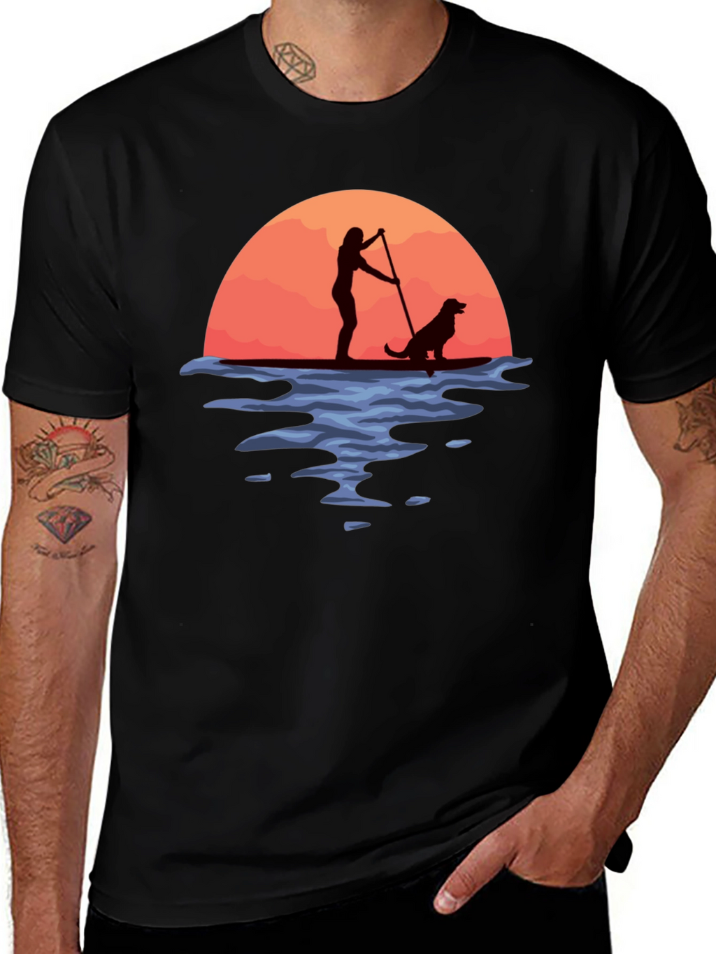 Paddle Boarding Dog Graphic T-Shirt