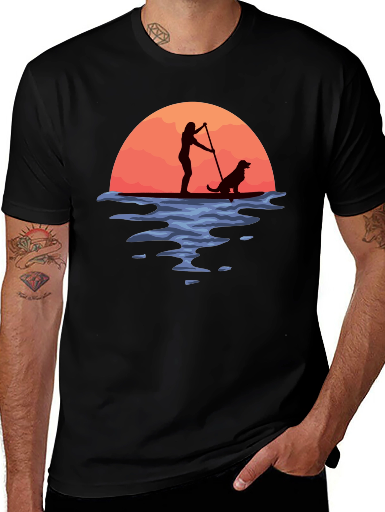 Paddle Boarding Dog Graphic T-Shirt