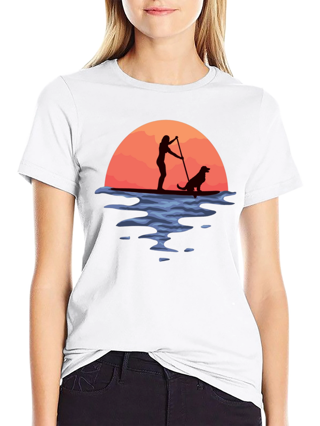 Paddle Boarding Dog Graphic T-Shirt