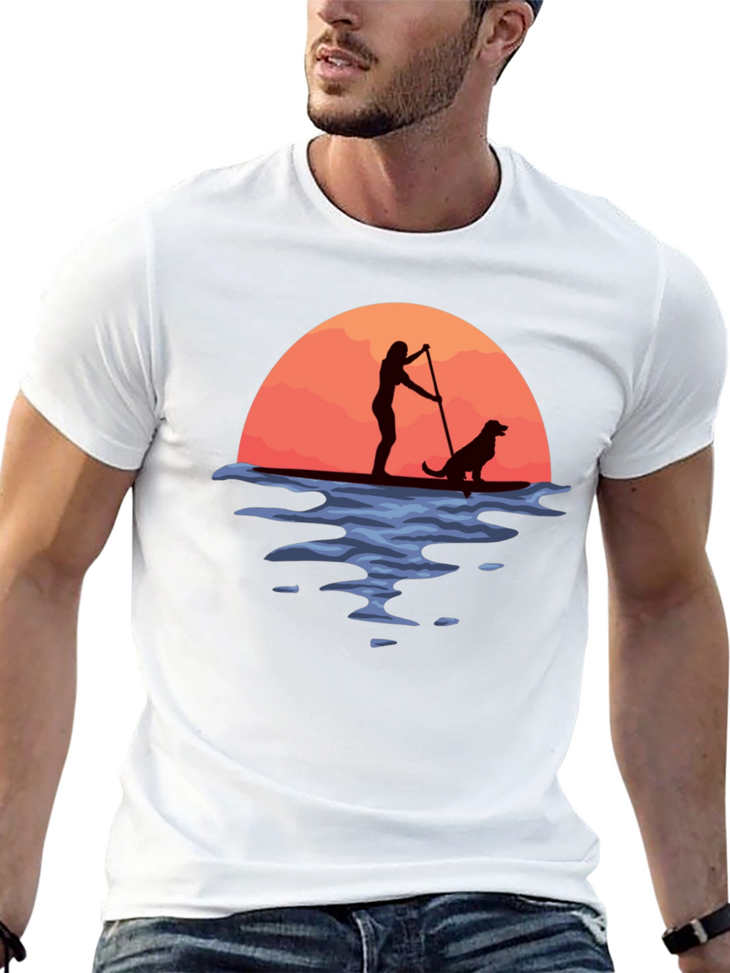 Paddle Boarding Dog Graphic T-Shirt