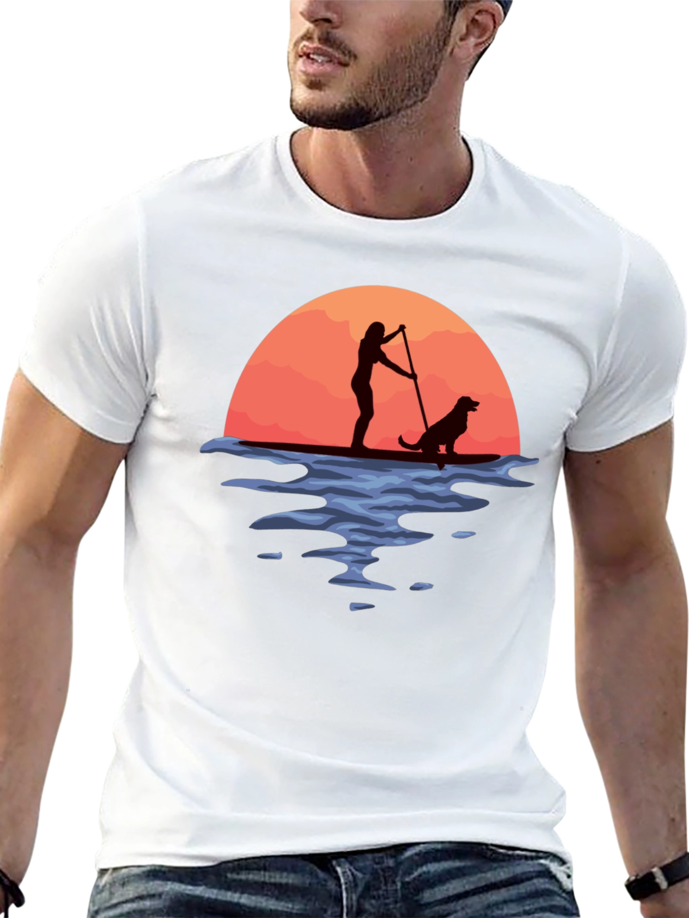 Paddle Boarding Dog Graphic T-Shirt