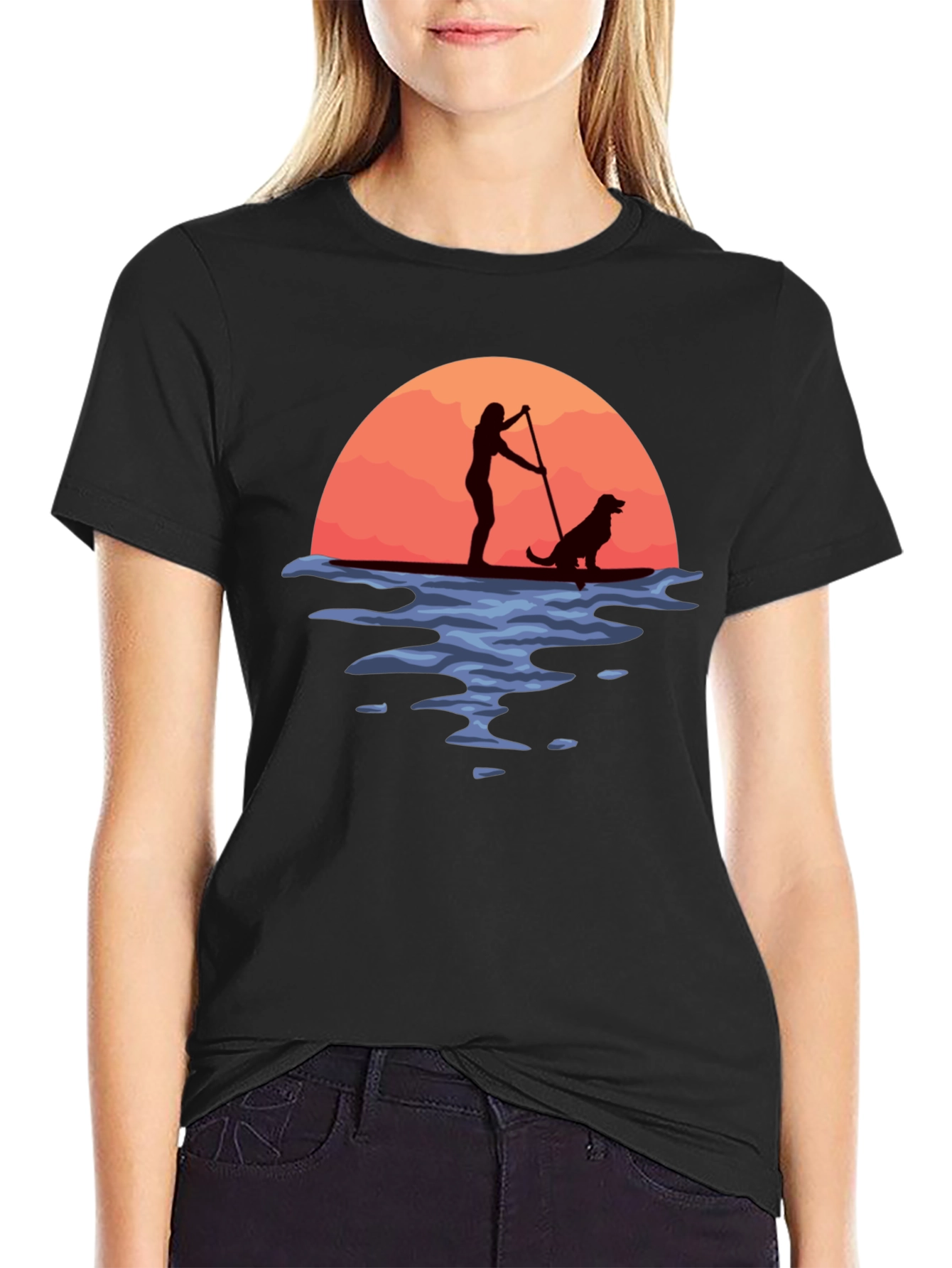 Paddle Boarding Dog Graphic T-Shirt