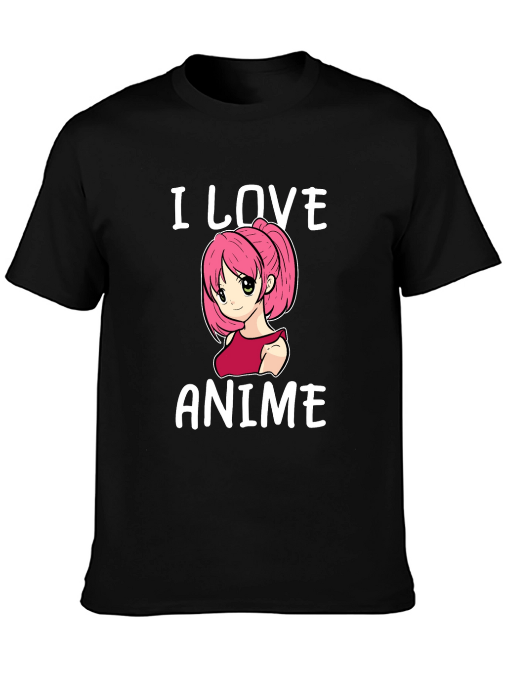 I Love Anime T-Shirt Black Cotton Short Sleeve