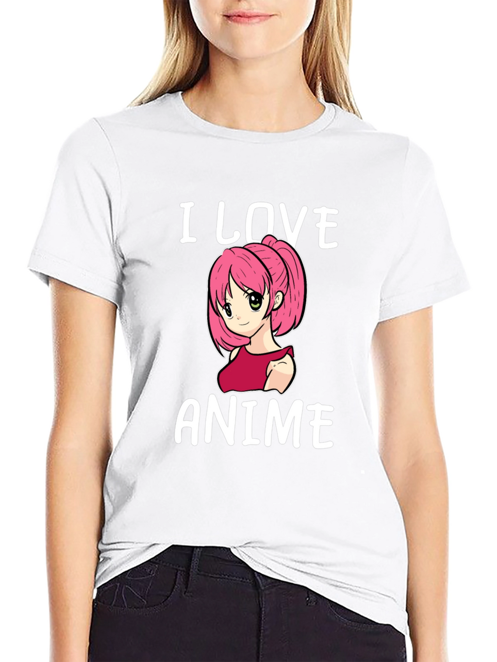 I Love Anime T-Shirt Black Cotton Short Sleeve