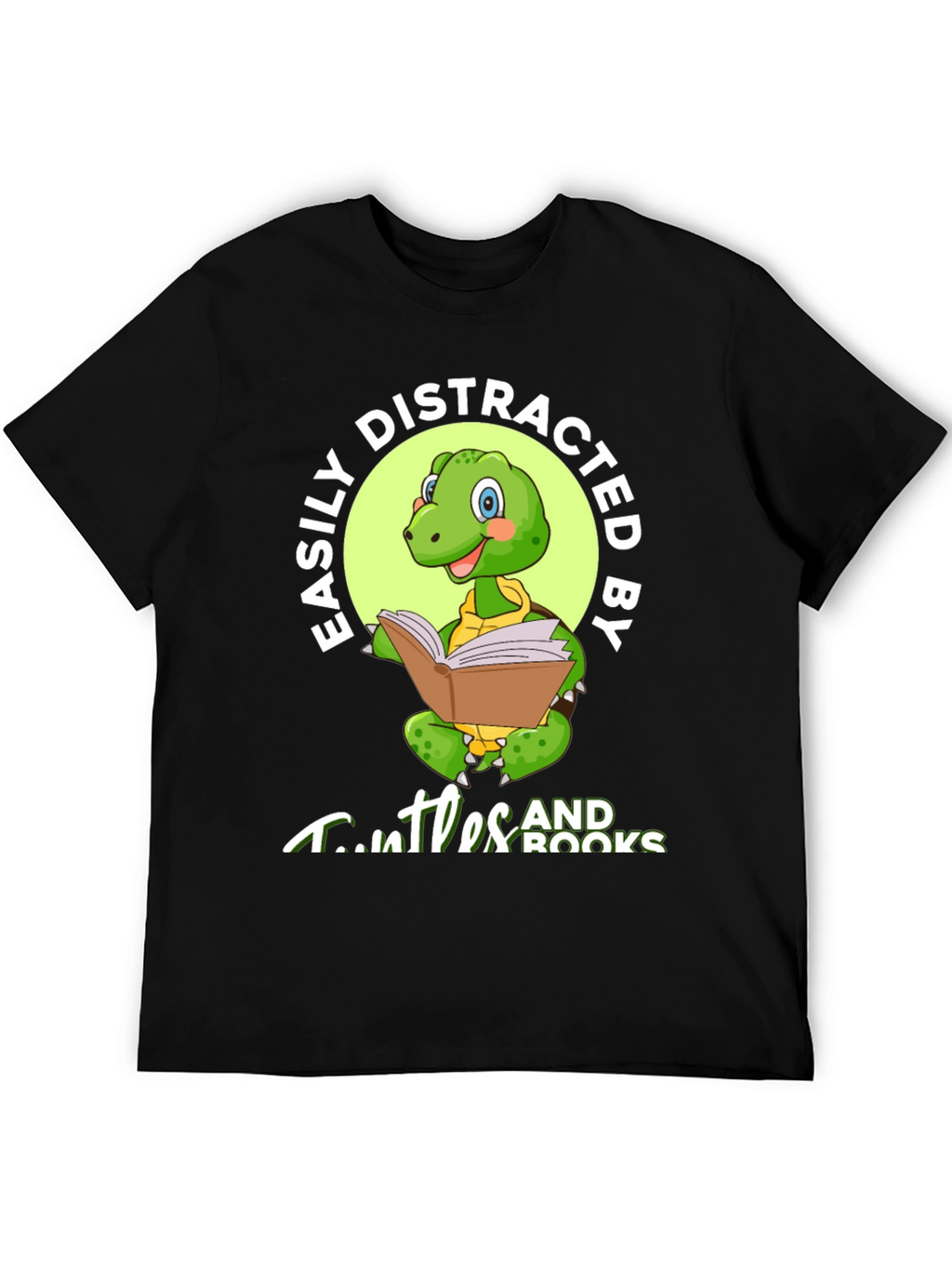 Easily Distracted by Turtles and Books Black T-Shirt