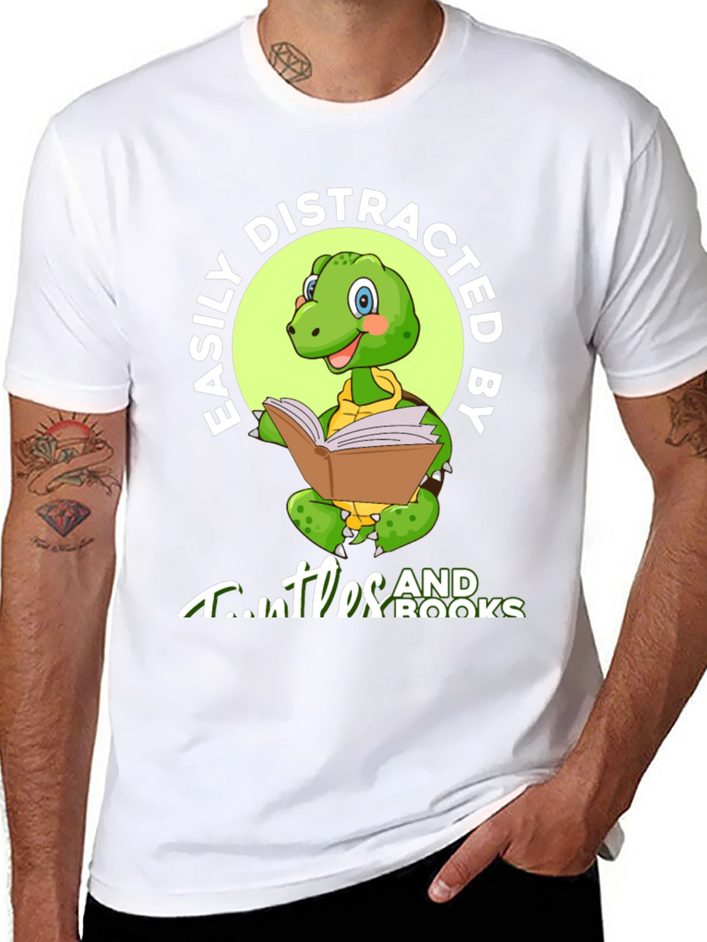 Easily Distracted by Turtles and Books Black T-Shirt
