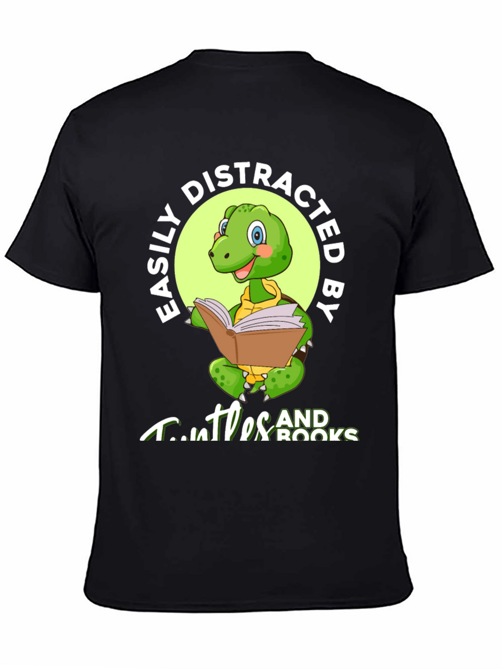 Easily Distracted by Turtles and Books Black T-Shirt