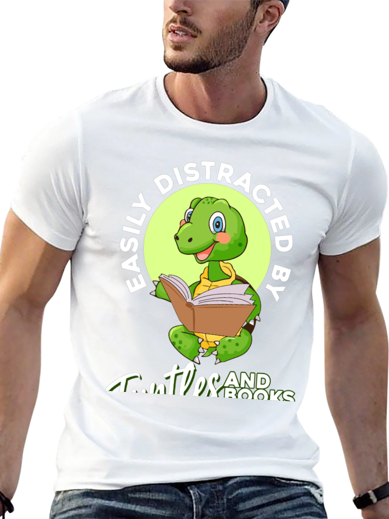 Easily Distracted by Turtles and Books Black T-Shirt