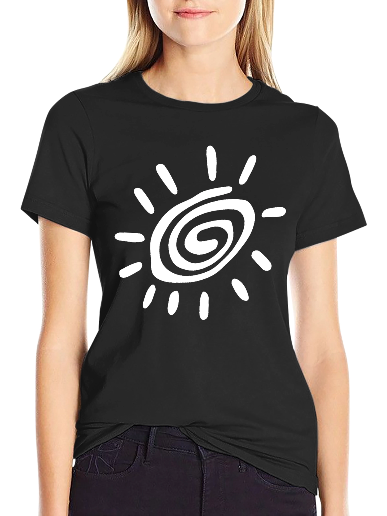 Abstract Sun Graphic Black T-Shirt