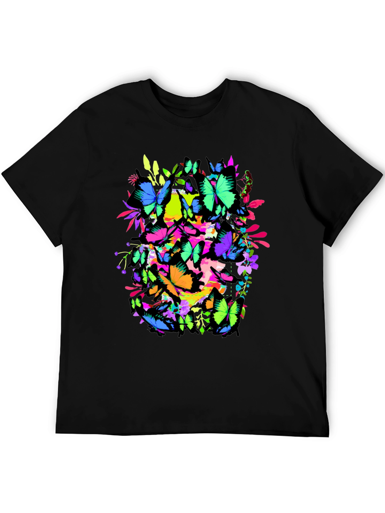 Butterfly Graphic Tee - Vivid Colors Black T-Shirt