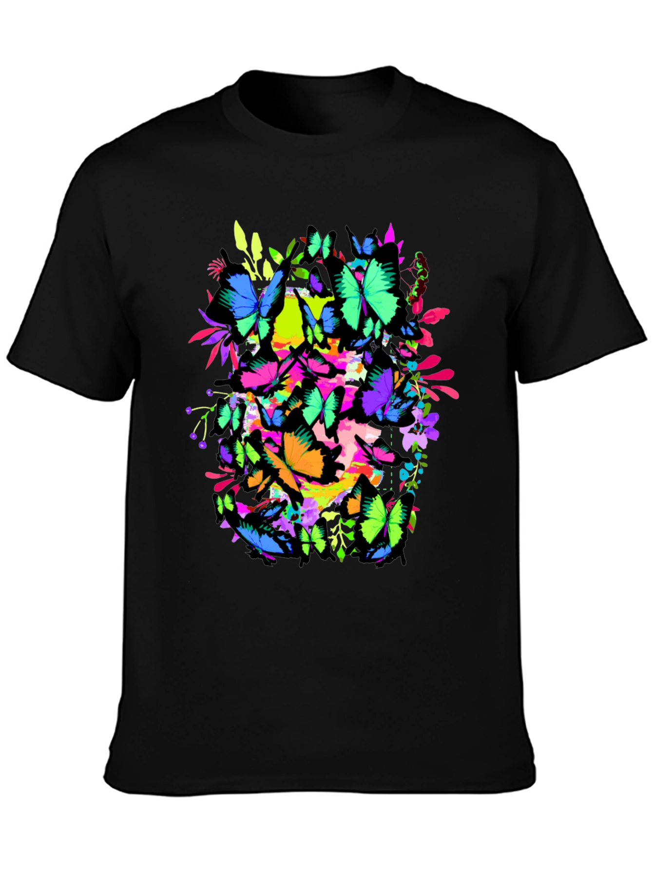 Butterfly Graphic Tee - Vivid Colors Black T-Shirt